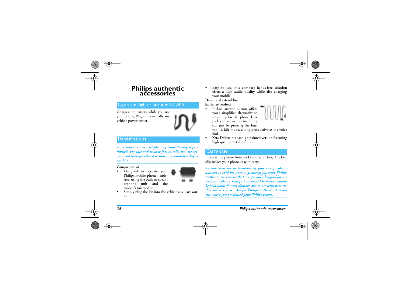 Philips authentic accessories | Philips 330 User Manual | Page 78 / 79
