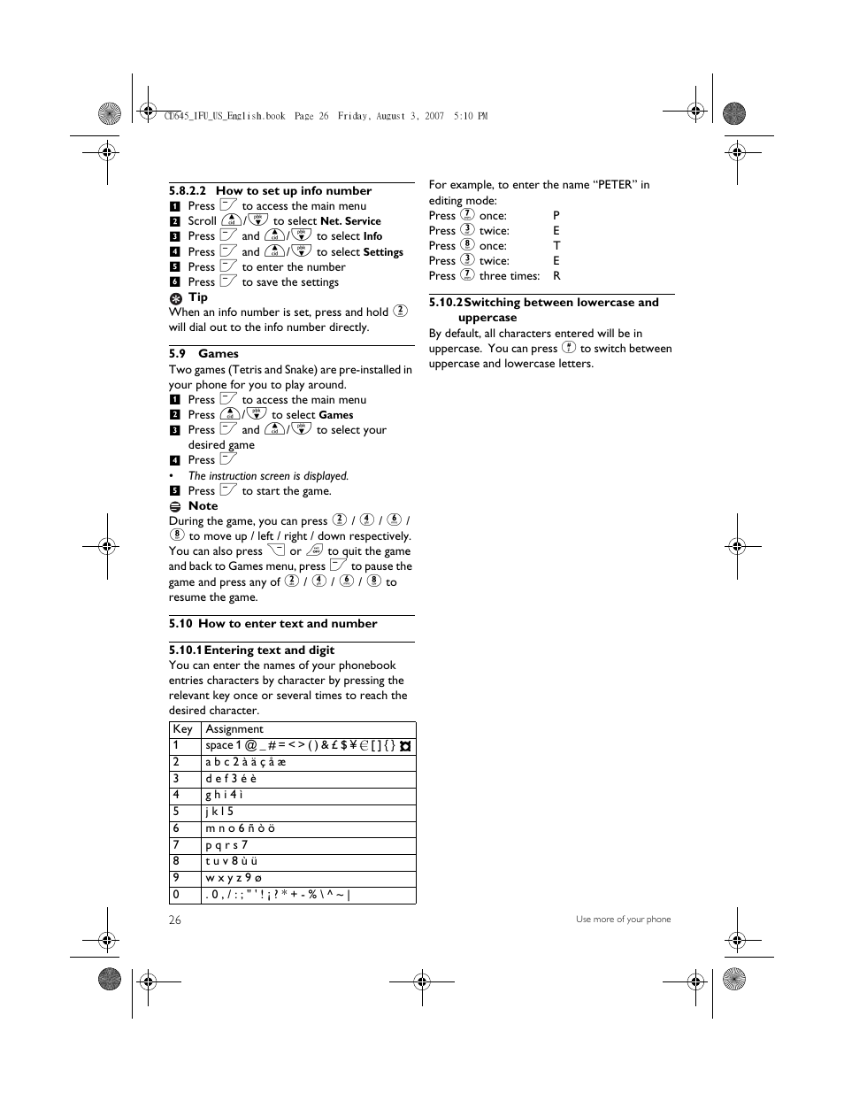 9 games, 10 how to enter text and number, 1 entering text and digit | 2 switching between lowercase and uppercase | Philips CD6452B User Manual | Page 28 / 47
