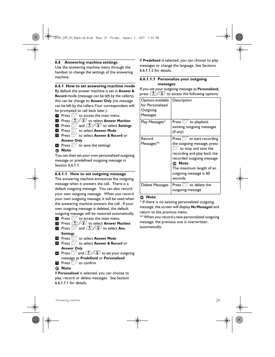 6 answering machine settings, 1 how to set answering machine mode | Philips CD6452B User Manual | Page 31 / 47