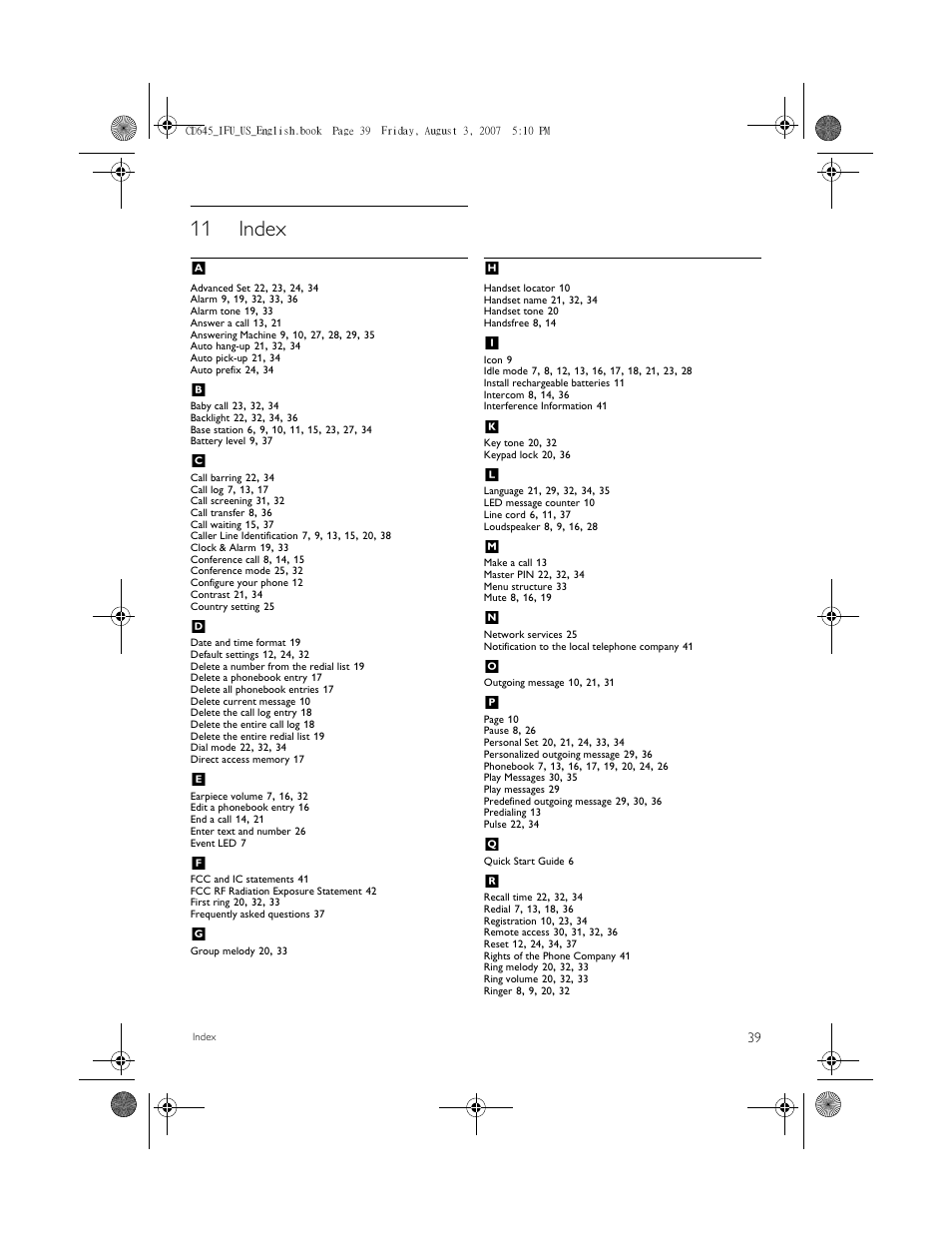 11 index | Philips CD6452B User Manual | Page 41 / 47