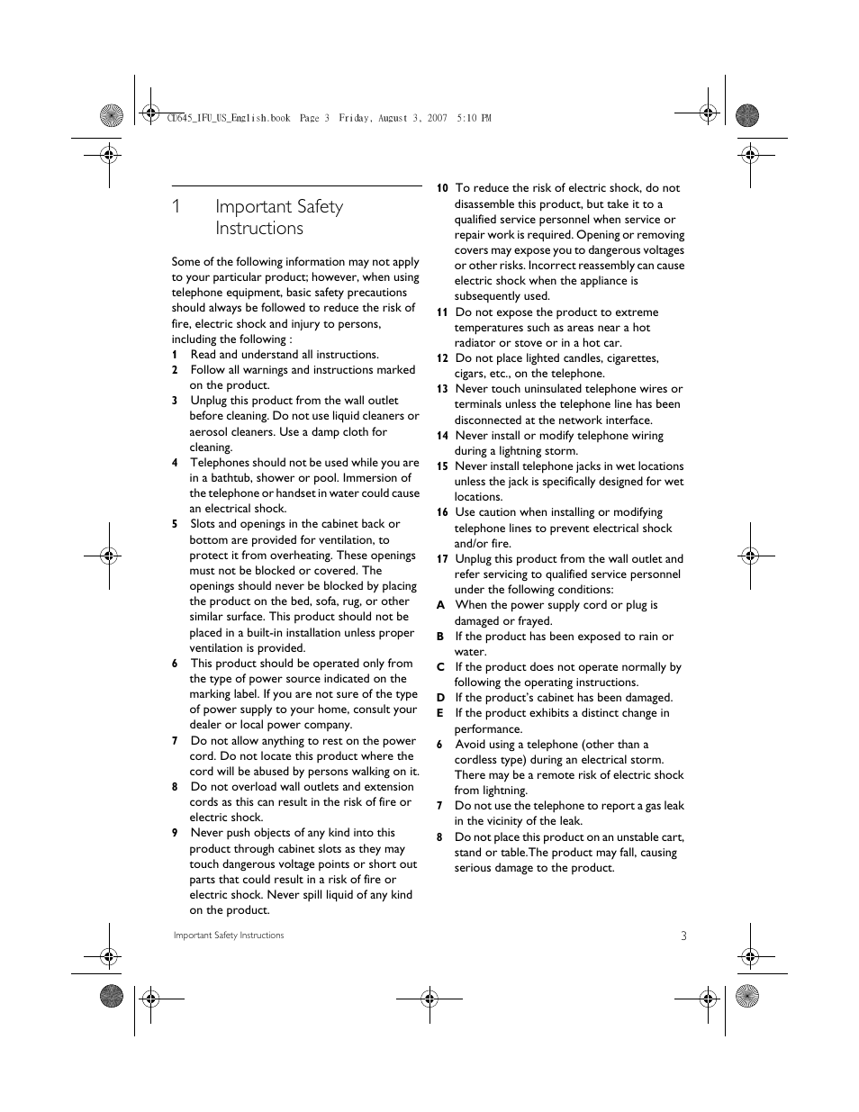1 important safety instructions, 1important safety instructions | Philips CD6452B User Manual | Page 5 / 47