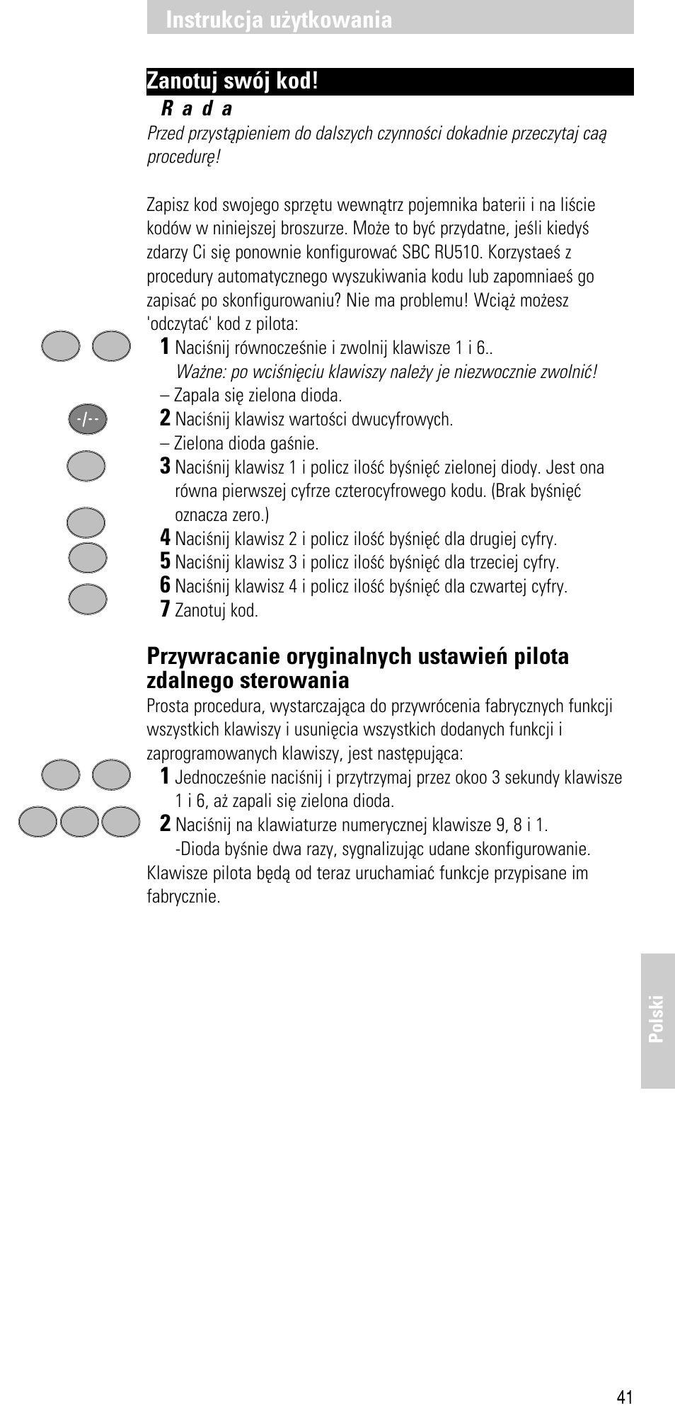 Zanotuj swój kod, Instrukcja u¿ytkowania | Philips SBC RU 510 User Manual | Page 97 / 108
