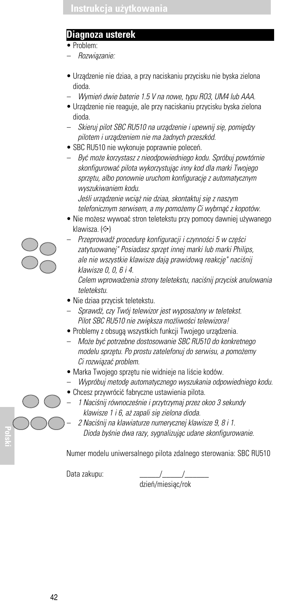 Diagnoza usterek, Instrukcja u¿ytkowania | Philips SBC RU 510 User Manual | Page 98 / 108
