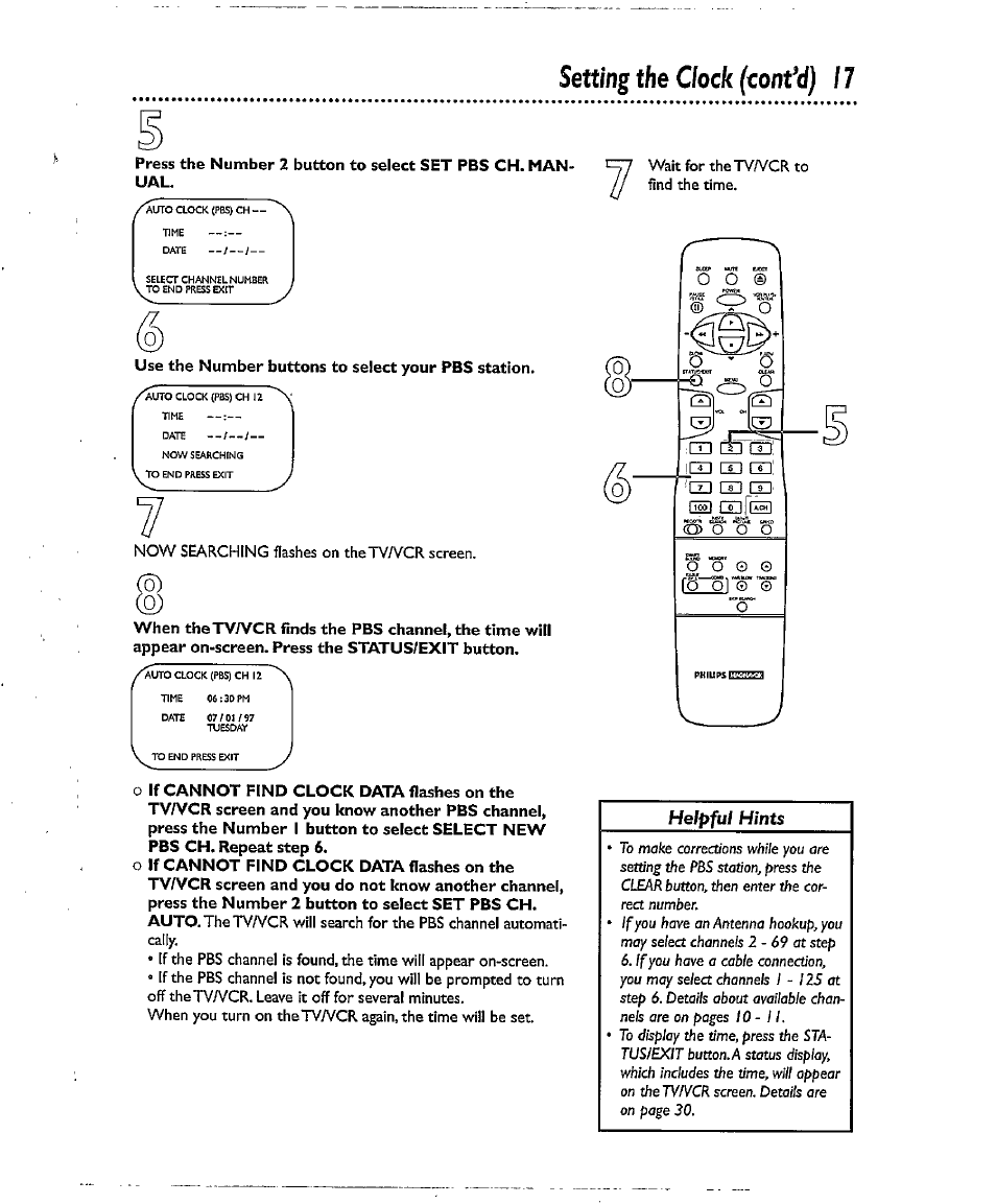 Cont’d), Setting the clock | Philips CCX134AT User Manual | Page 17 / 60