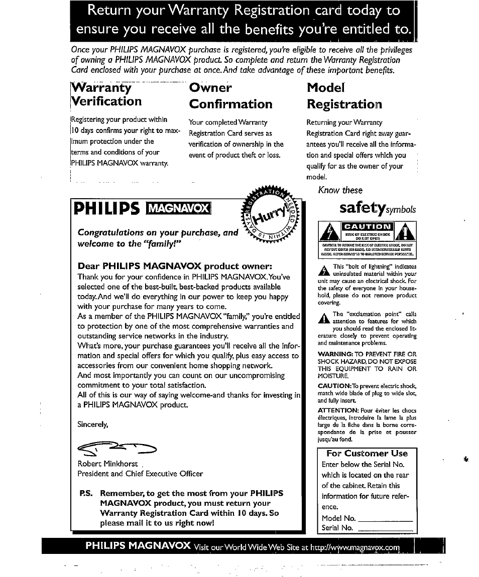 Philips, Warranty verification, Owner confirmation | Model registration | Philips CCX134AT User Manual | Page 2 / 60