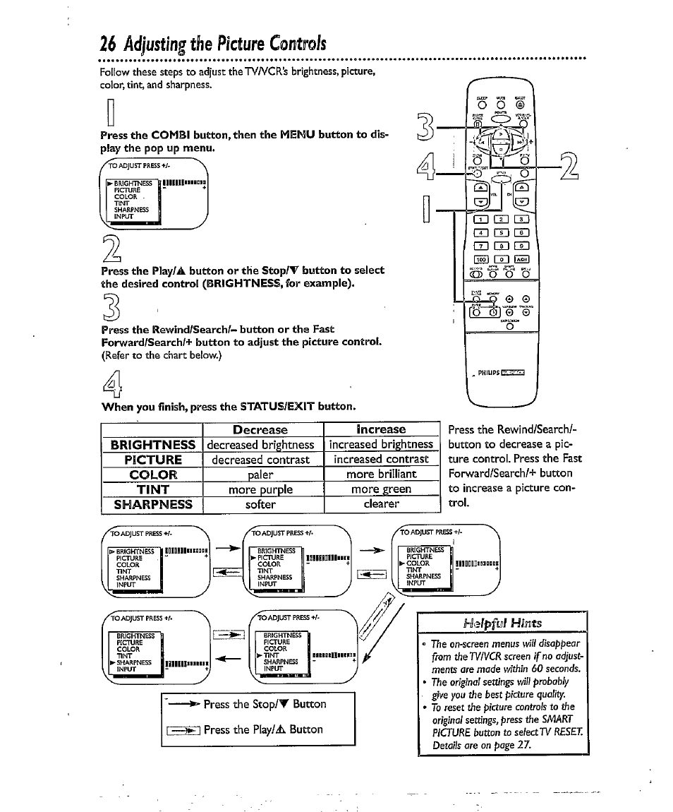 26 adjusting the picture controls, Hmts, Adjusting the picture controls | Philips CCX134AT User Manual | Page 26 / 60