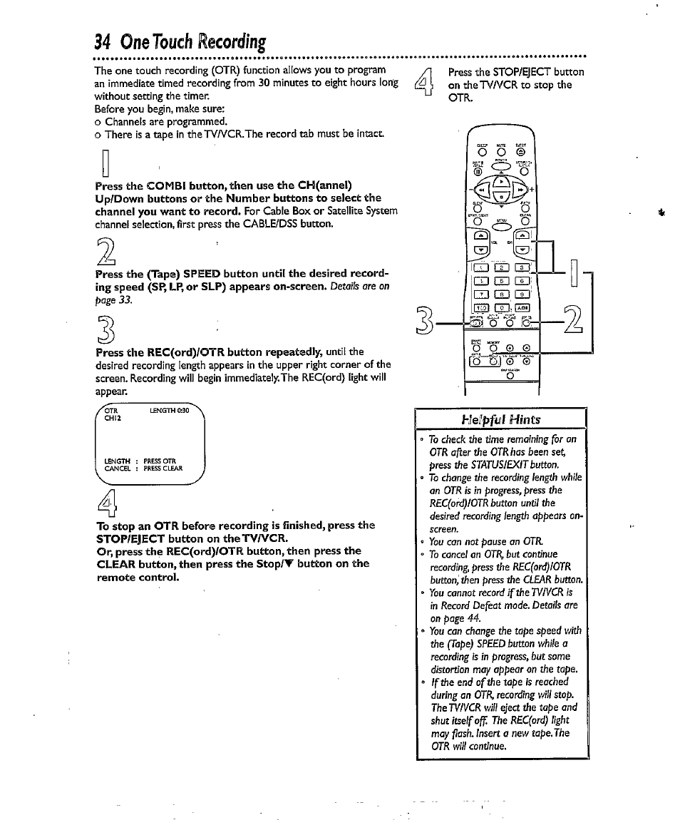 Hefpftif hints, 34 one touch recording | Philips CCX134AT User Manual | Page 34 / 60