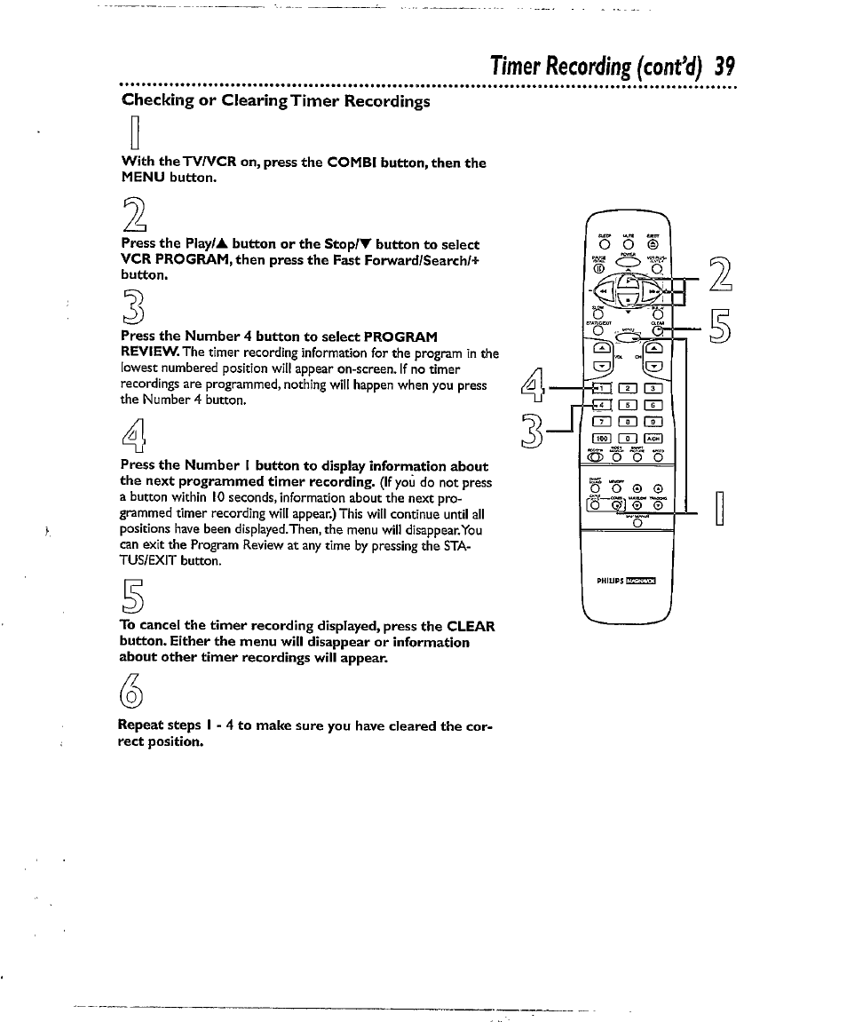 Timer recording (contv) 39 | Philips CCX134AT User Manual | Page 39 / 60