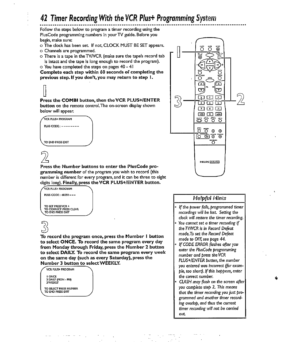 Plus, System, 42 timer recording with the vcr | Programming | Philips CCX134AT User Manual | Page 42 / 60