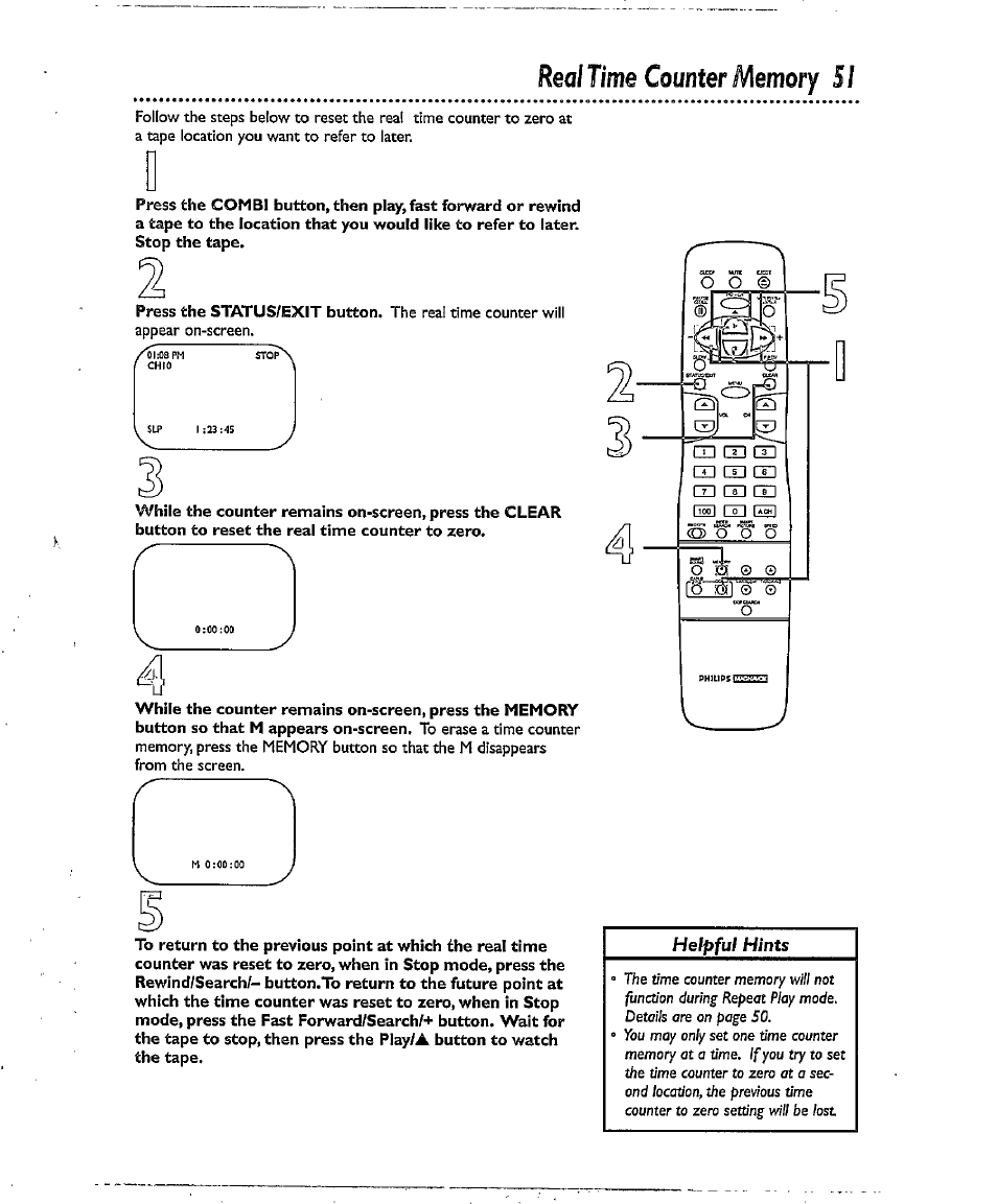 Real time counter memory 51, Real time counter memory | Philips CCX134AT User Manual | Page 51 / 60