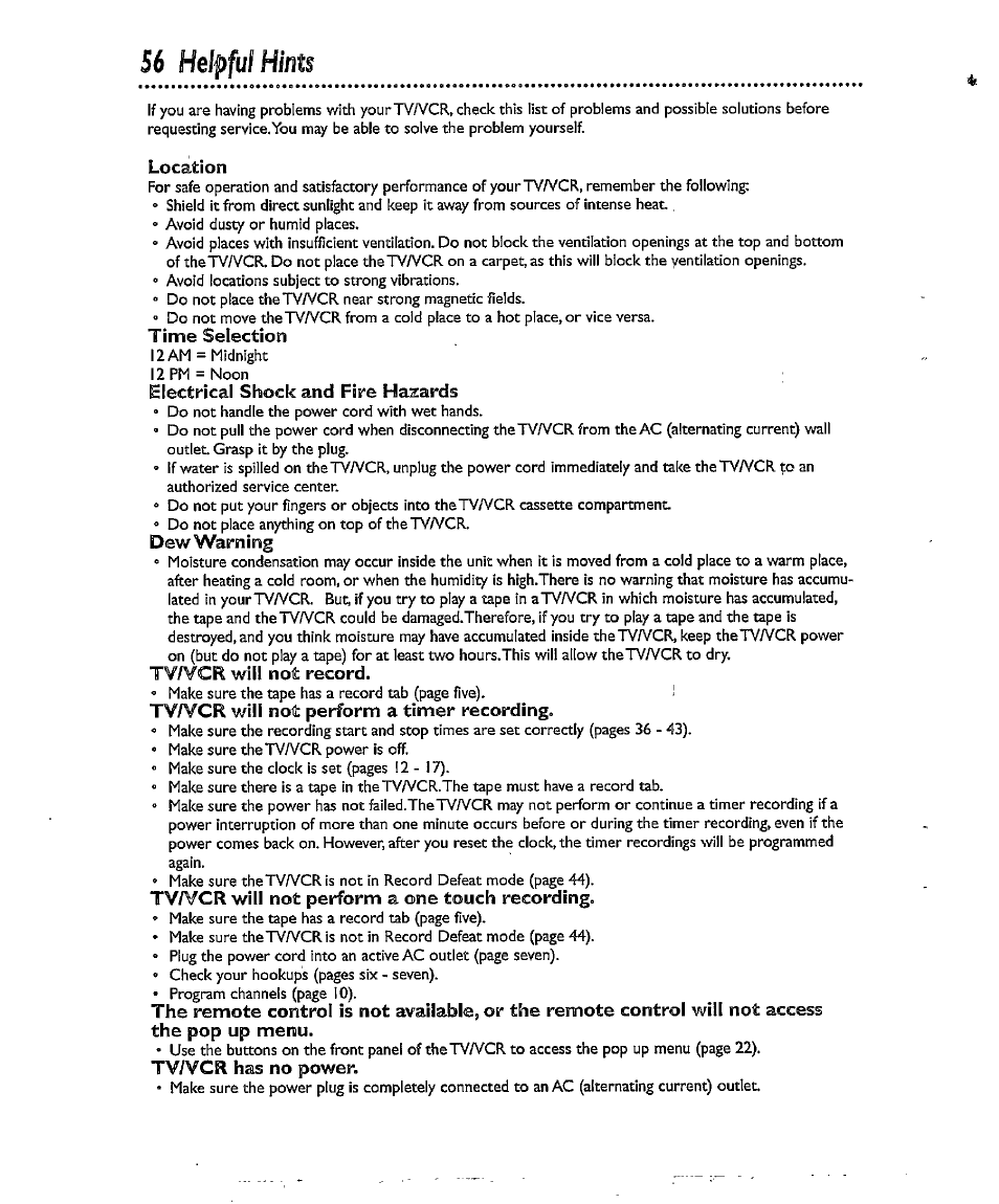 56 helpful hints, Helpful hints 6 - 5 7 | Philips CCX134AT User Manual | Page 56 / 60