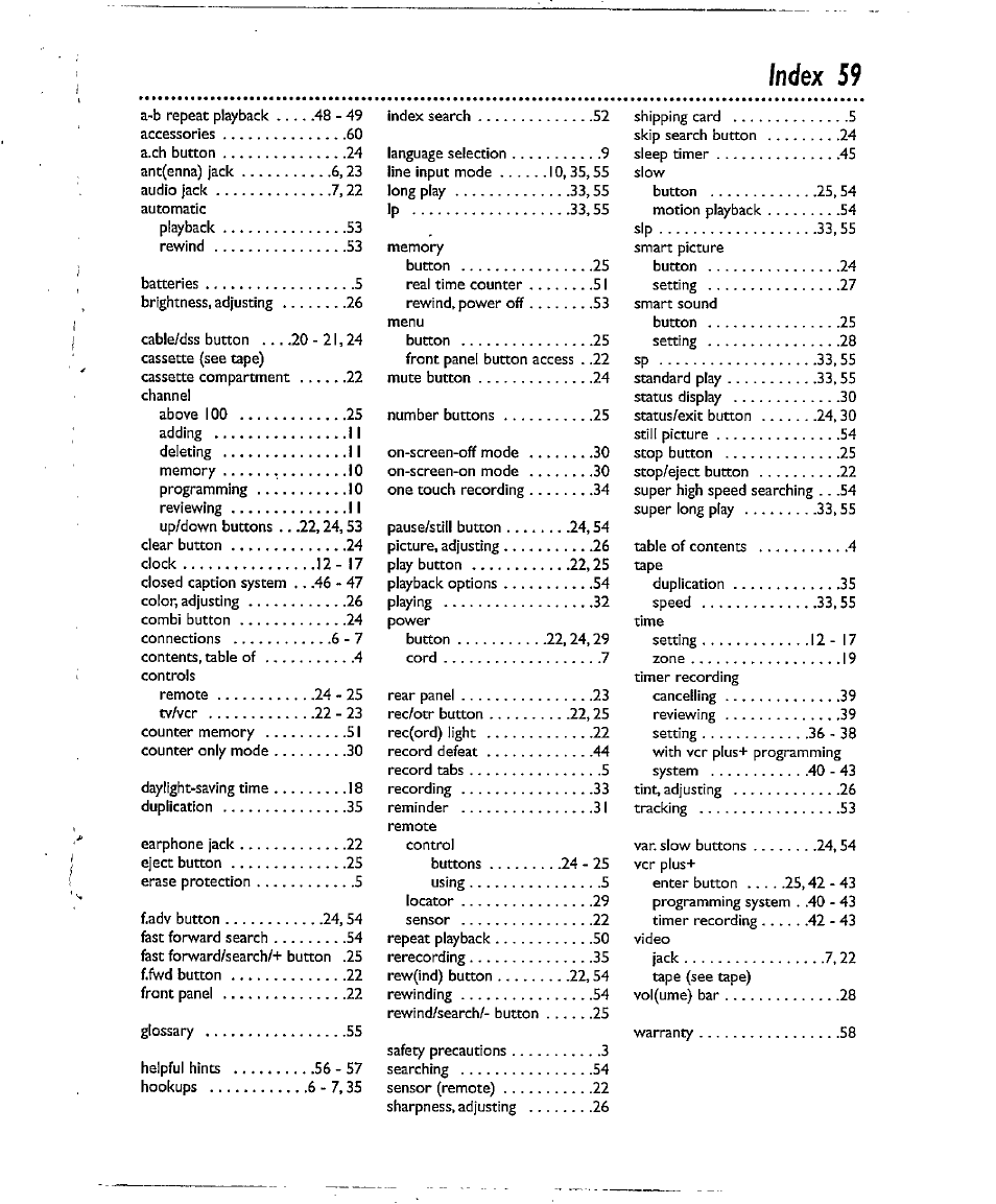 Index 59 | Philips CCX134AT User Manual | Page 59 / 60