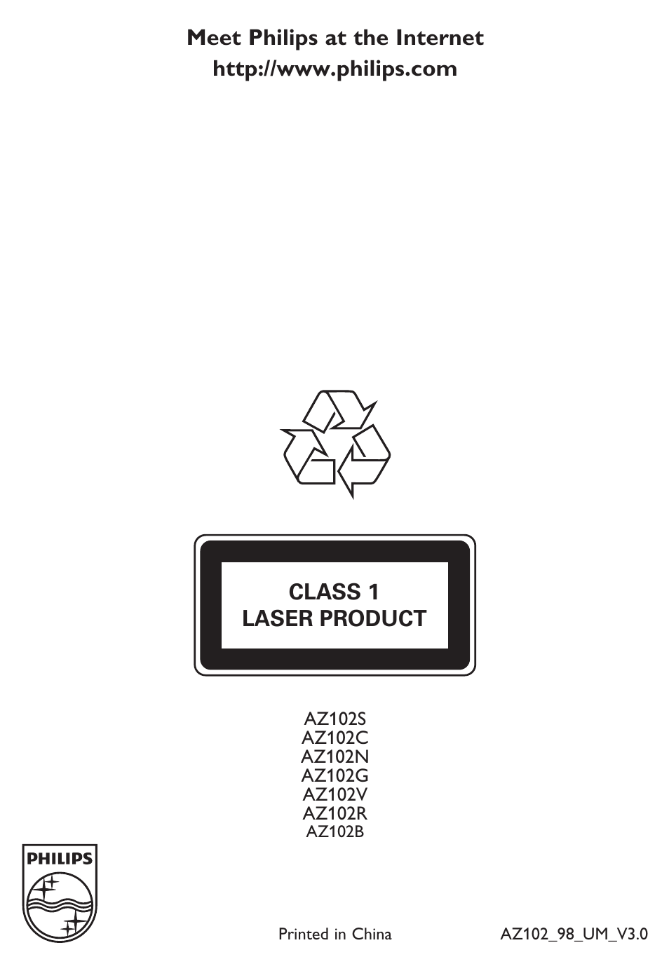 Class 1 laser product | Philips SOUNDMACHINE AZ102B User Manual | Page 12 / 12