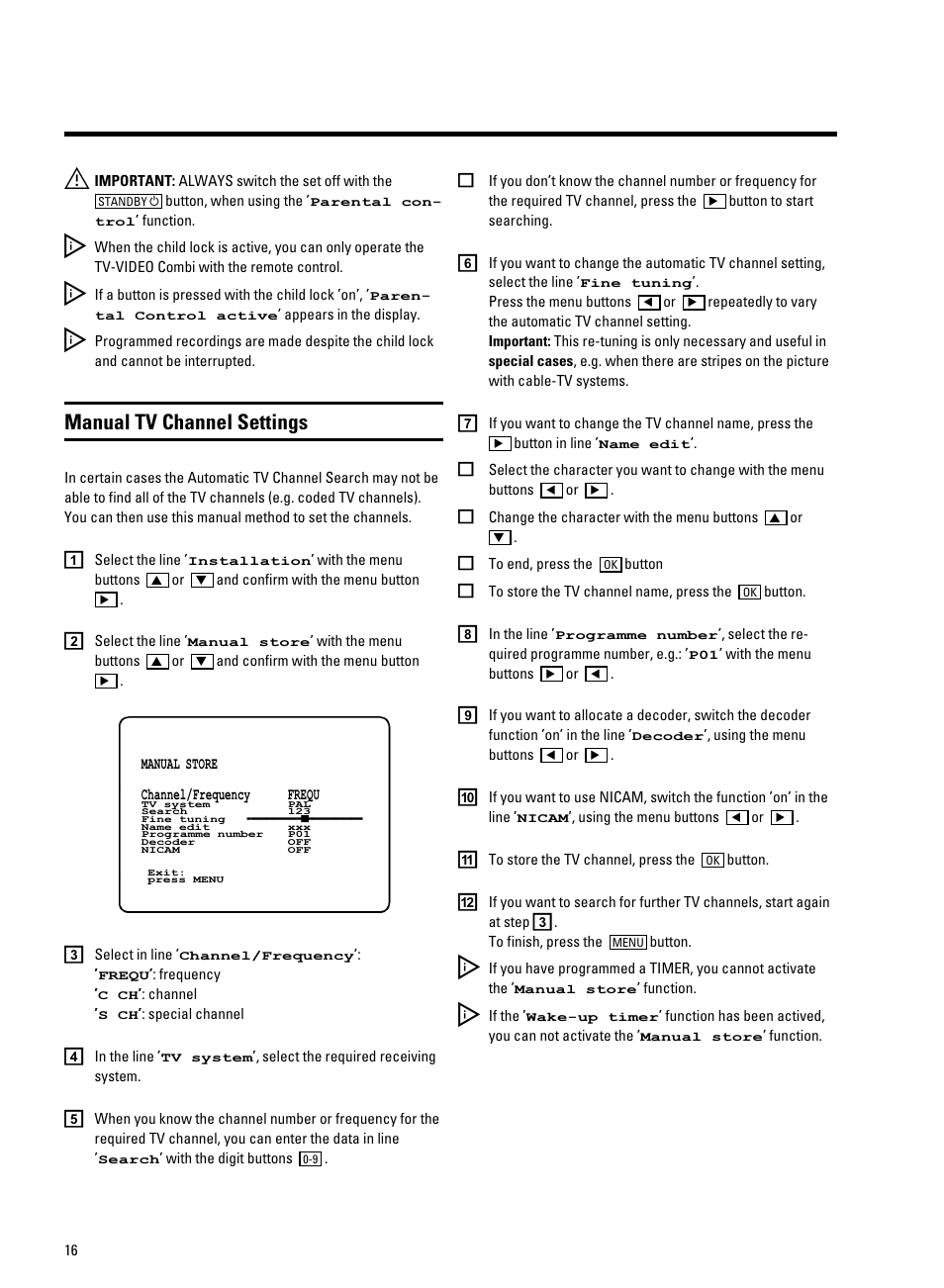 Manual tv channel settings | Philips 21PV688/05 User Manual | Page 18 / 20