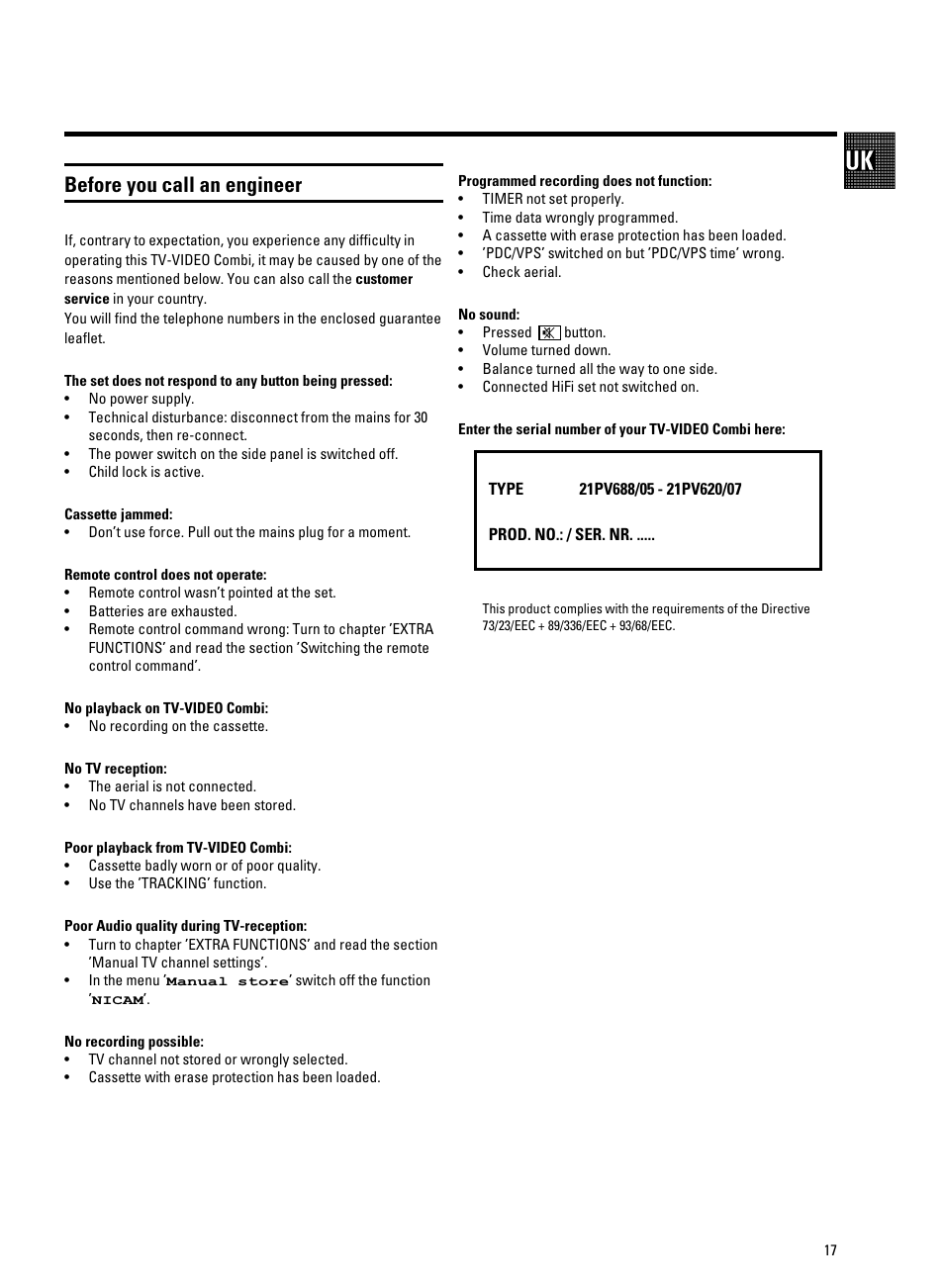 Before you call an engineer | Philips 21PV688/05 User Manual | Page 19 / 20