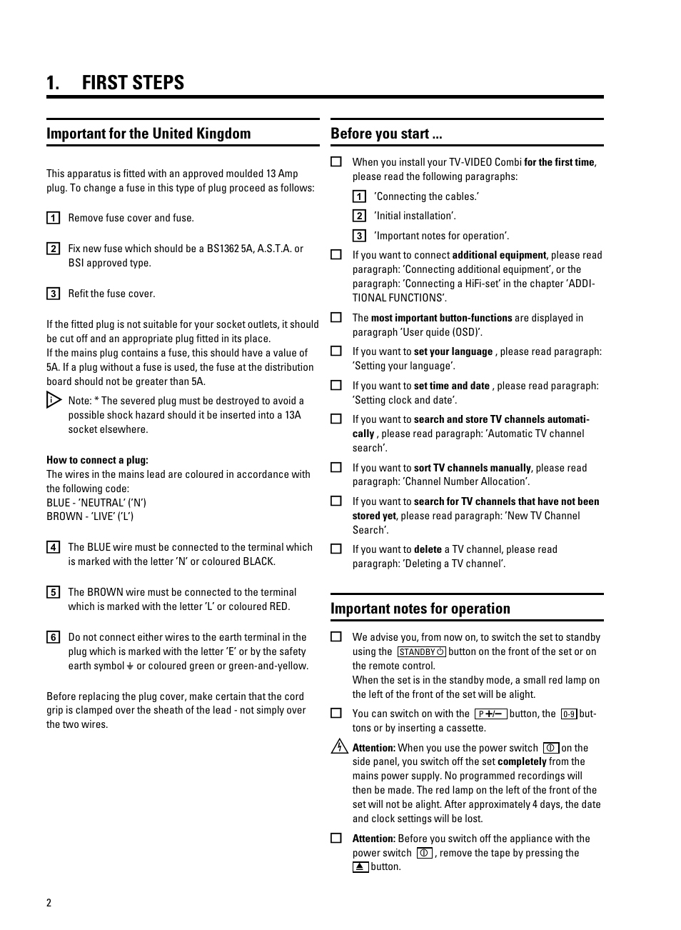 First steps, Important for the united kingdom, Before you start | Philips 21PV688/05 User Manual | Page 4 / 20