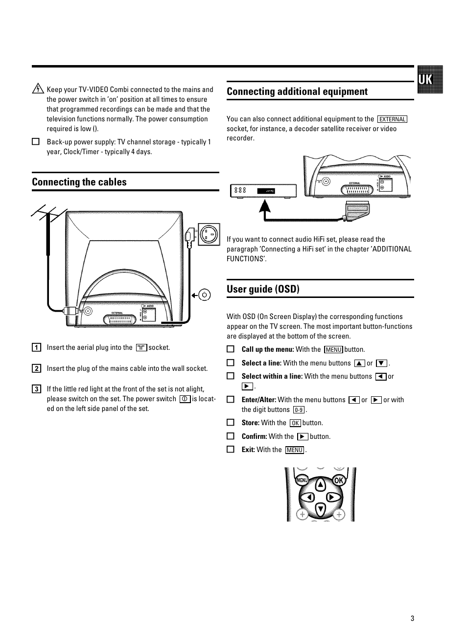 Connecting the cables, Connecting additional equipment, User guide (osd) | Philips 21PV688/05 User Manual | Page 5 / 20