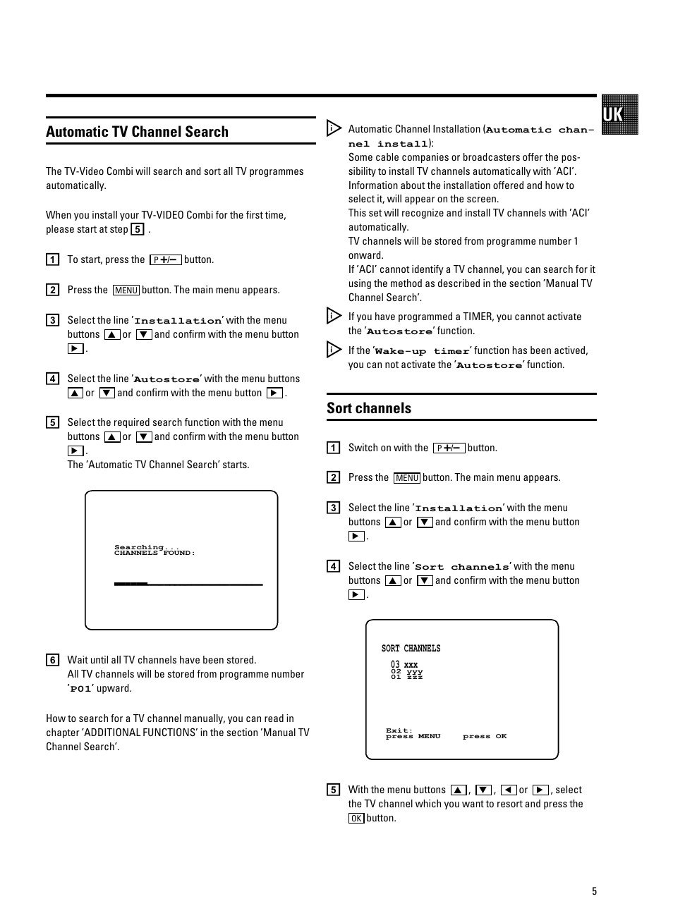 Automatic tv channel search, Sort channels | Philips 21PV688/05 User Manual | Page 7 / 20