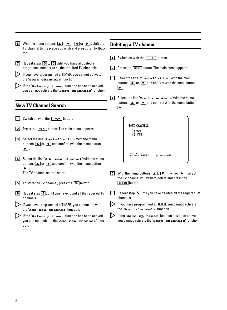 New tv channel search, Deleting a tv channel | Philips 21PV688/05 User Manual | Page 8 / 20