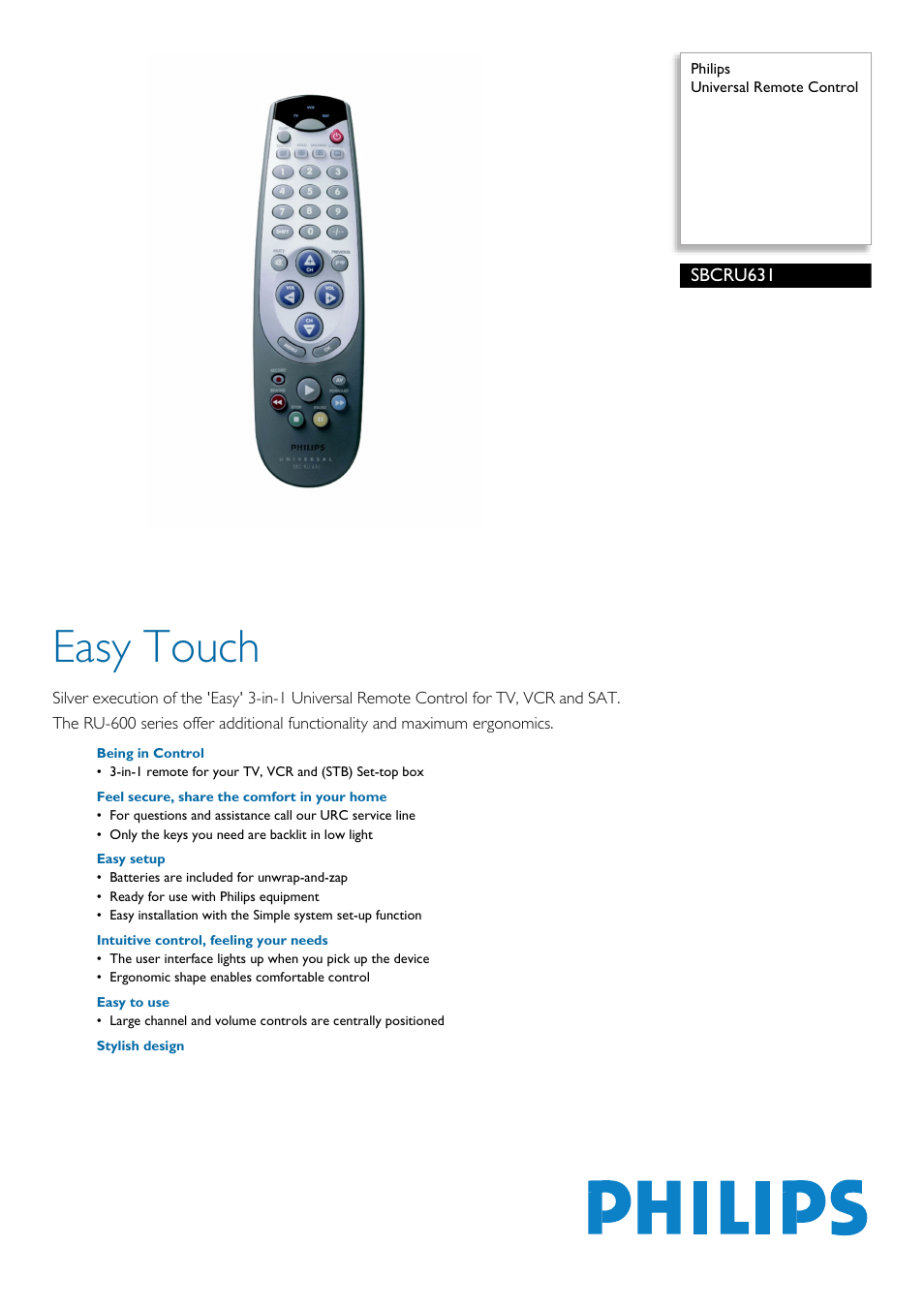 Philips RU-600 User Manual | 2 pages