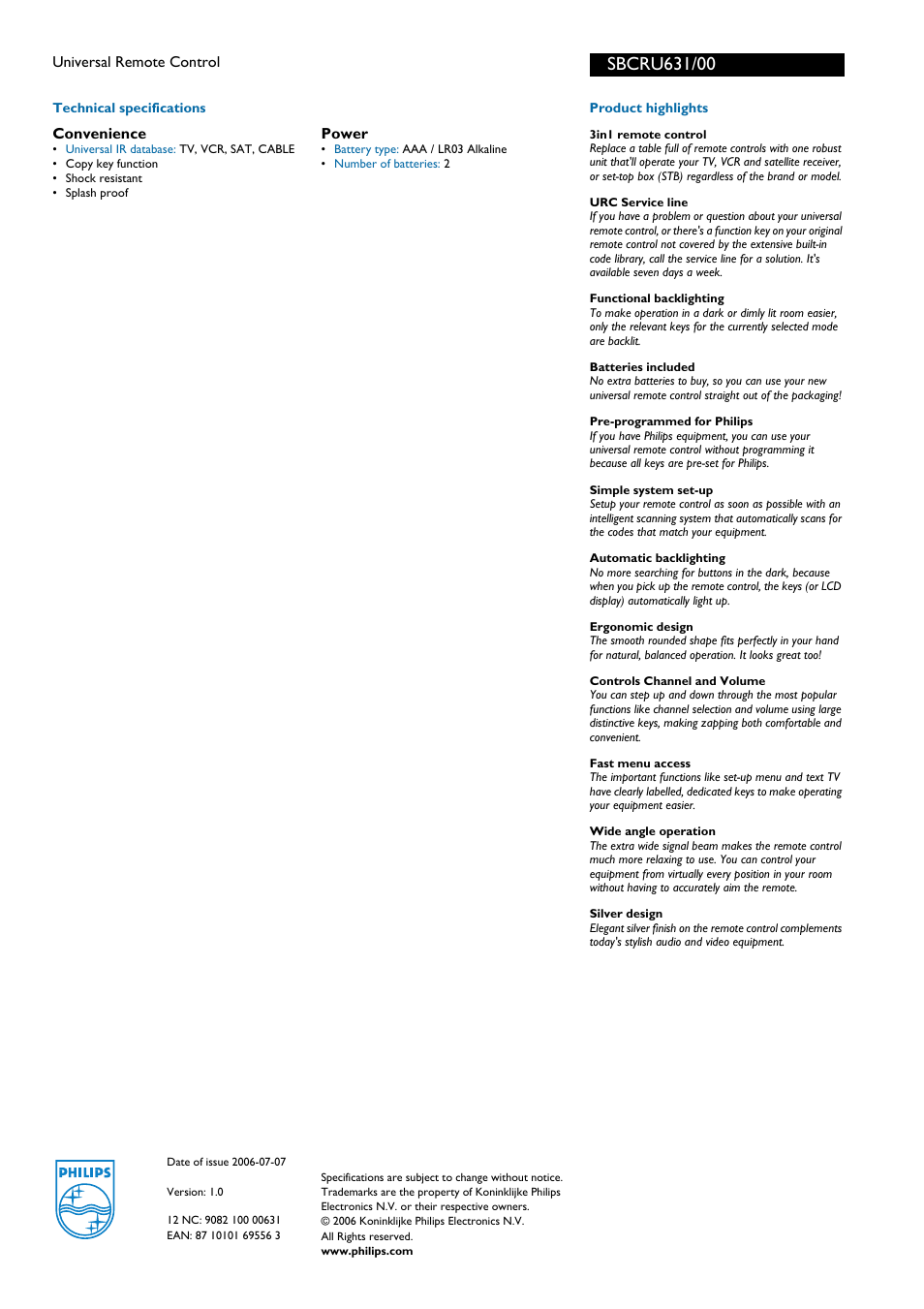 For preview purpose only | Philips RU-600 User Manual | Page 2 / 2