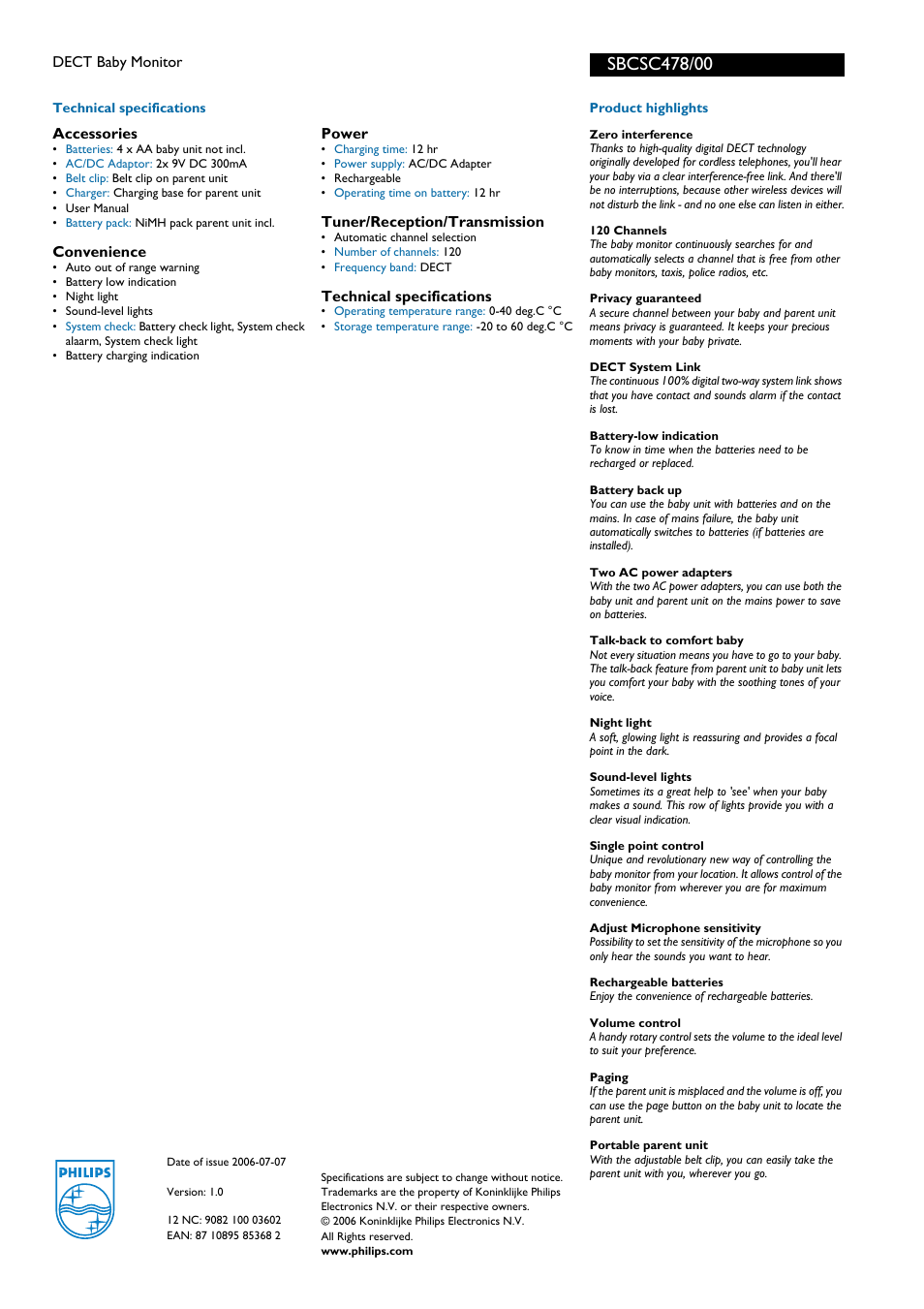 For preview purpose only | Philips SBCSC478 User Manual | Page 2 / 2