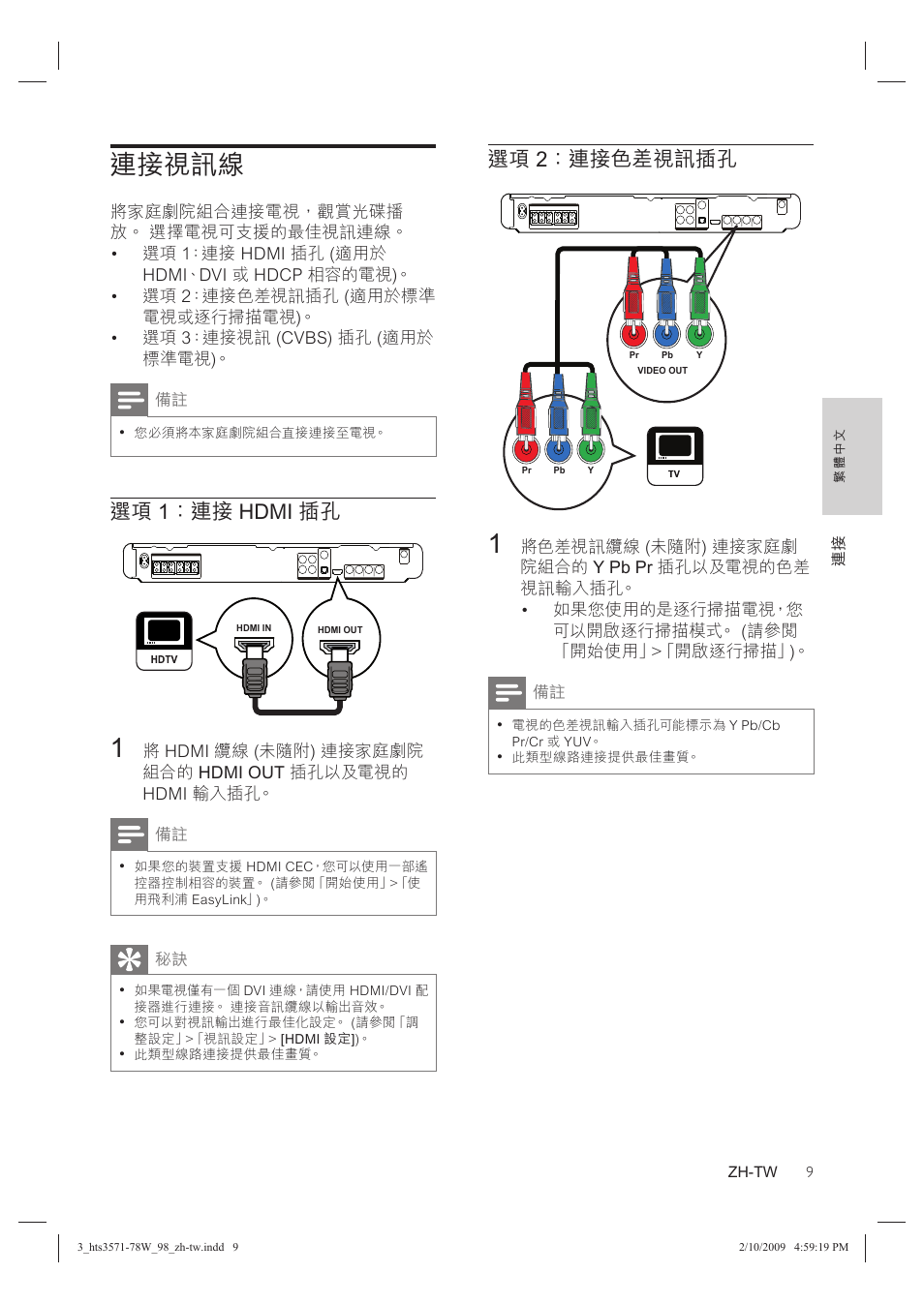 連接視訊線 | Philips HTS3578W User Manual | Page 11 / 53