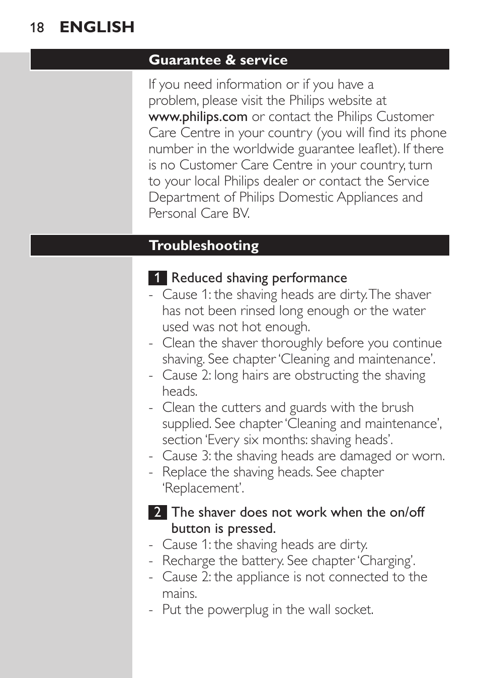 Troubleshooting | Philips HQ9190 User Manual | Page 16 / 124