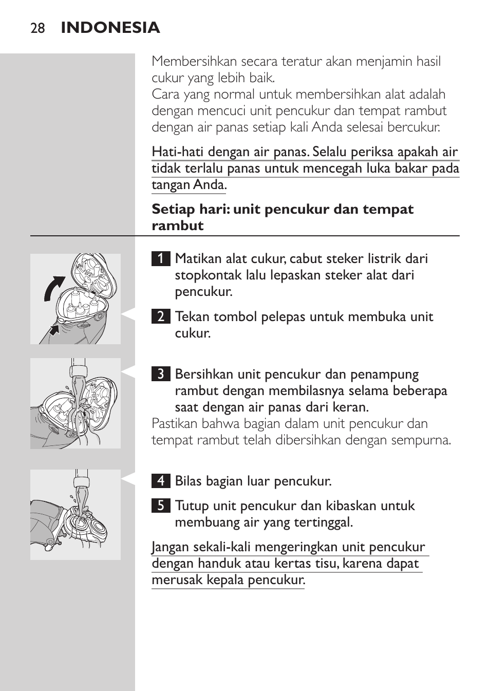 Setiap hari: unit pencukur dan tempat rambut | Philips HQ9190 User Manual | Page 26 / 124