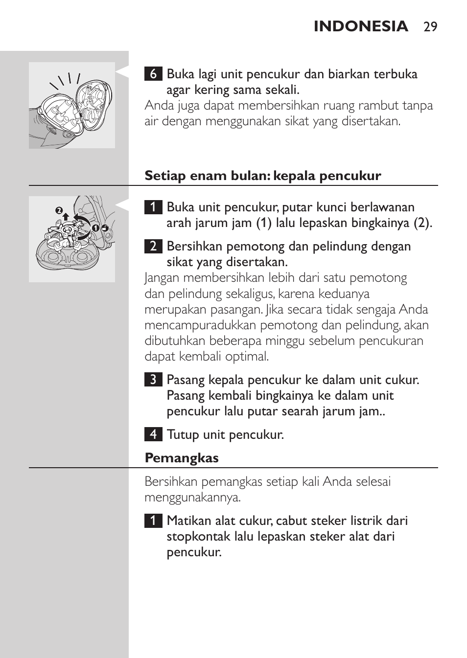 Setiap enam bulan: kepala pencukur, Pemangkas | Philips HQ9190 User Manual | Page 27 / 124