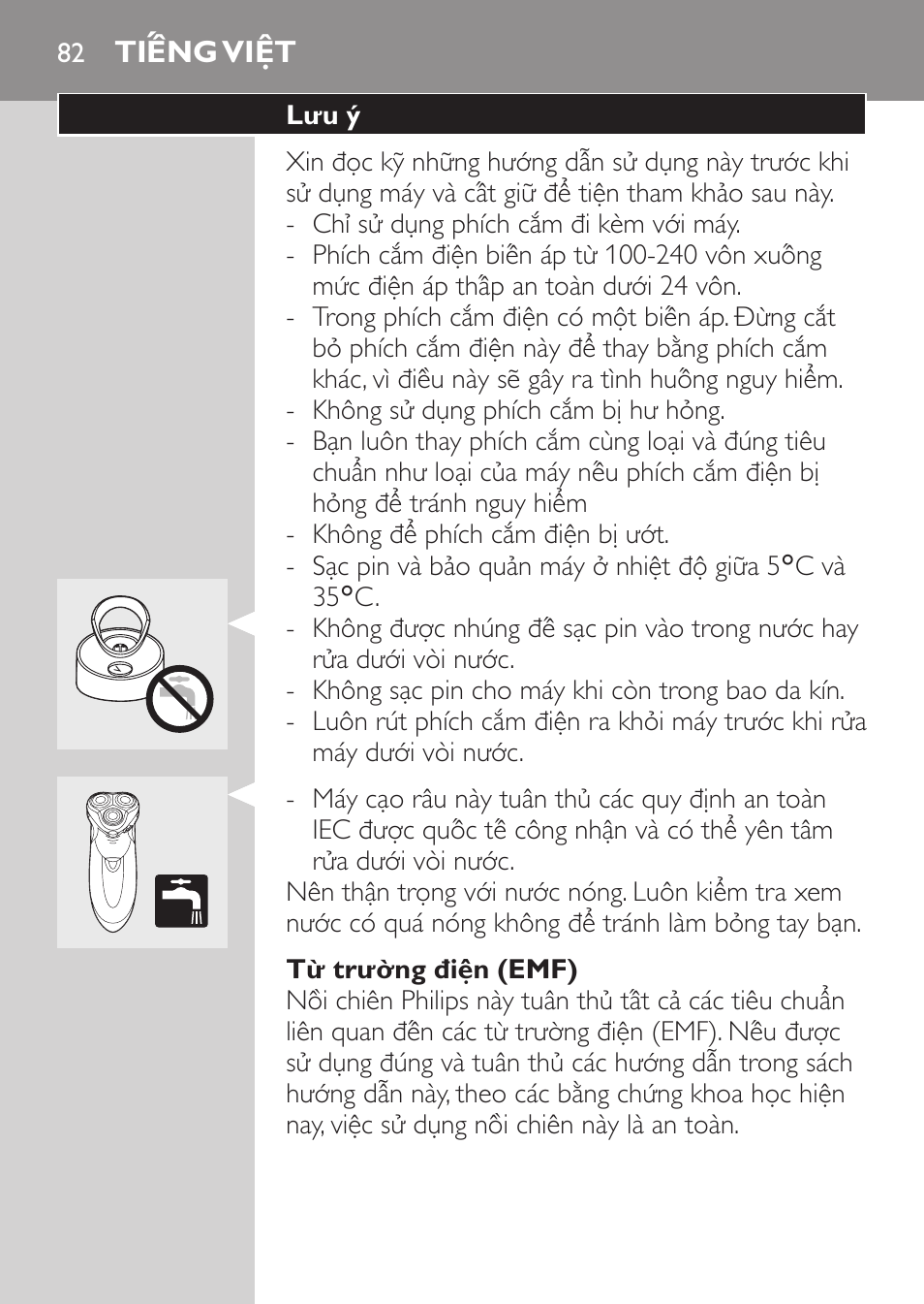 Từ trường điện (emf), Tiếng việt, Lưu y | Philips HQ9190 User Manual | Page 80 / 124