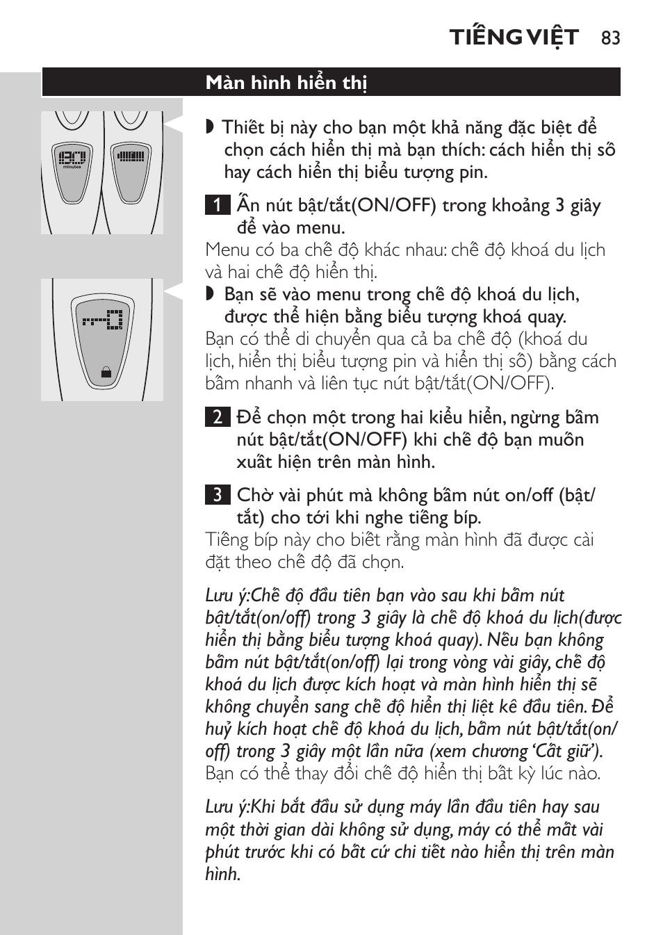 Màn hình hiển thi | Philips HQ9190 User Manual | Page 81 / 124