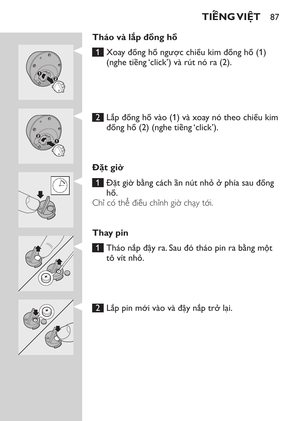 Đặt giơ, Thay pin | Philips HQ9190 User Manual | Page 85 / 124