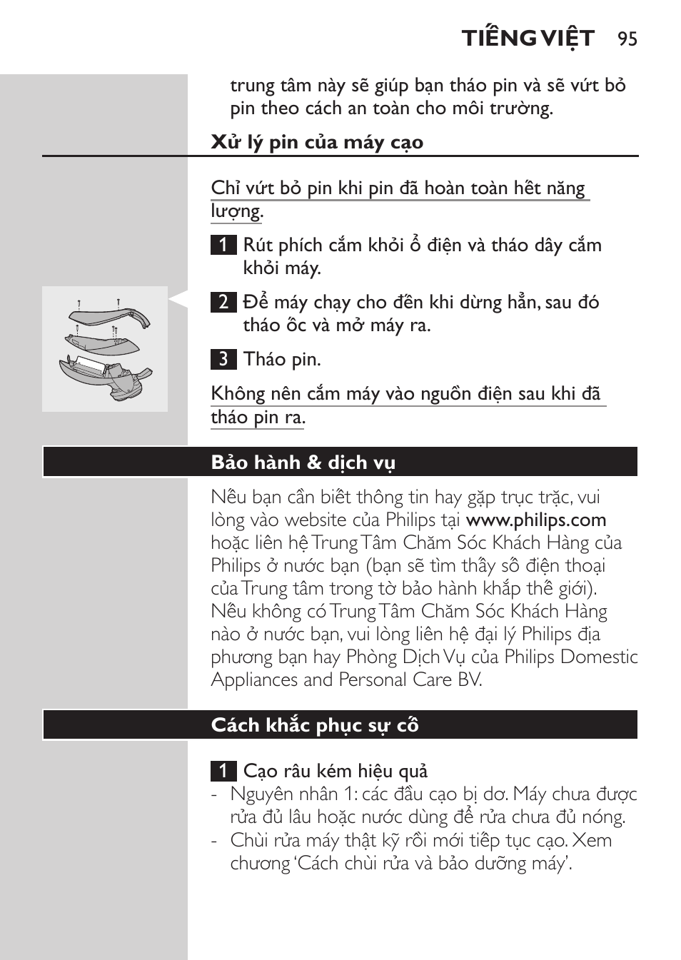 Bảo hành & dịch vu, Cách khắc phục sự cô | Philips HQ9190 User Manual | Page 93 / 124