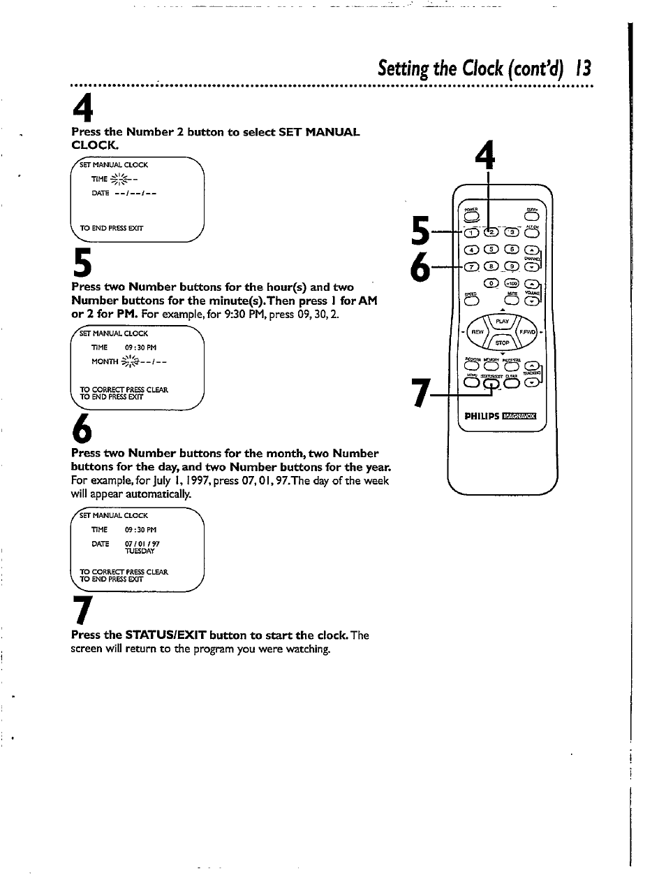 Setting the clock (cont’dj 13 4 | Philips CCX092AT User Manual | Page 13 / 52