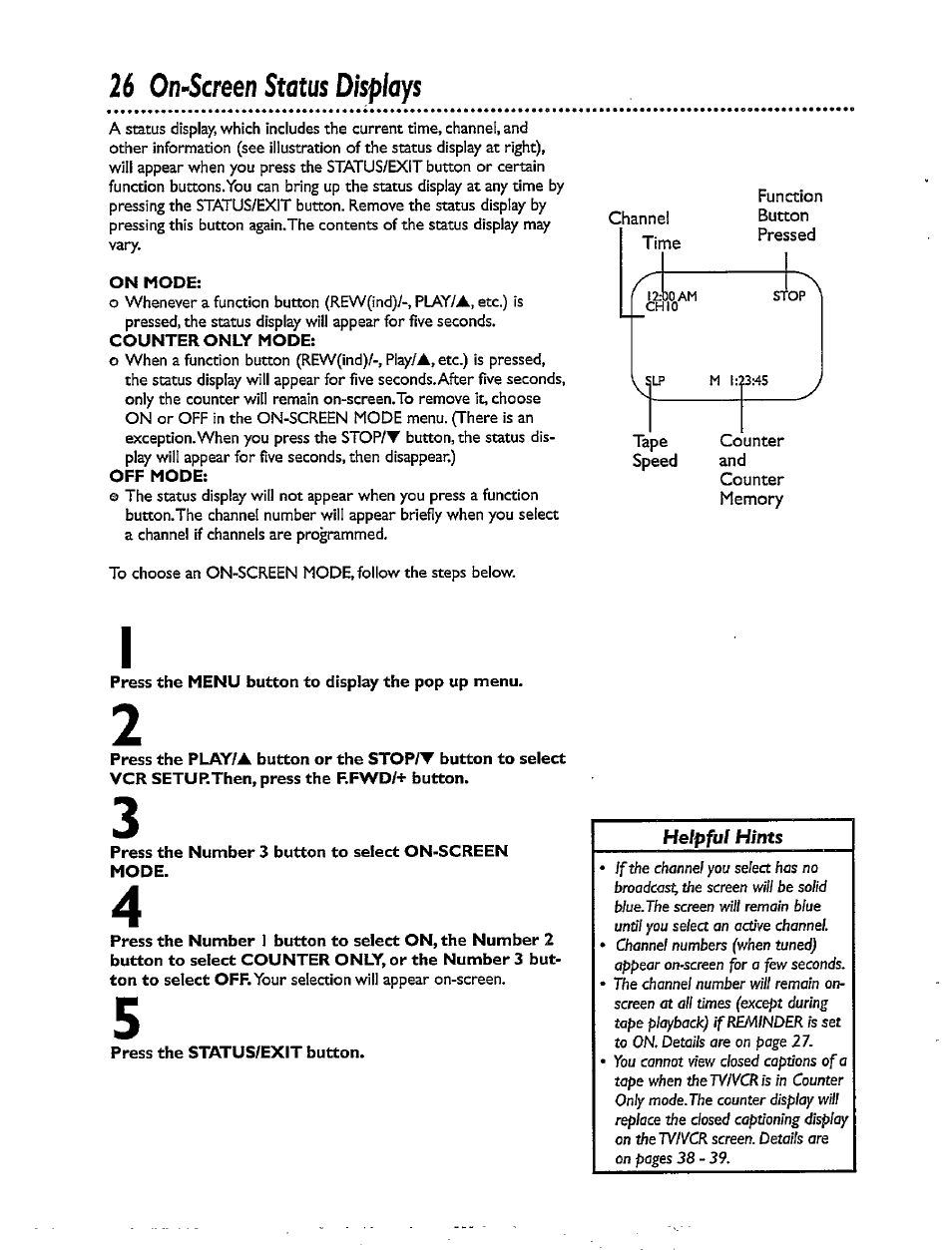 26 on-screen status displays | Philips CCX092AT User Manual | Page 26 / 52