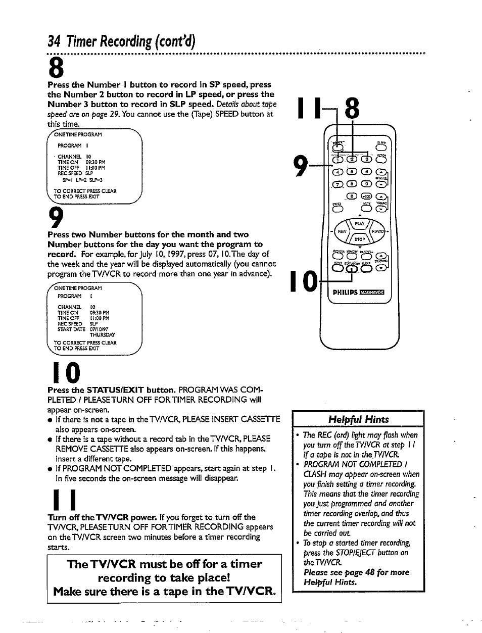 34 timer recording (contad) | Philips CCX092AT User Manual | Page 34 / 52