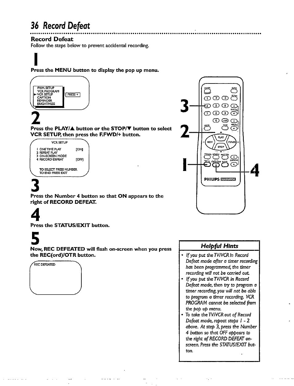 36 record defeat | Philips CCX092AT User Manual | Page 36 / 52