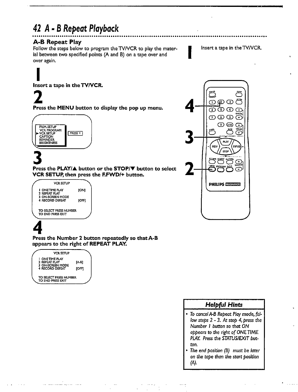 42 a-b repeat playback | Philips CCX092AT User Manual | Page 42 / 52