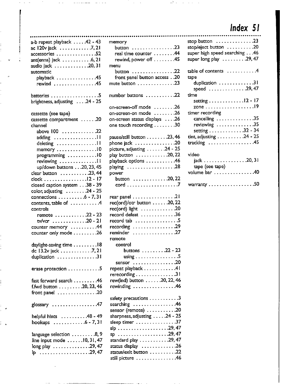 Index 51 | Philips CCX092AT User Manual | Page 51 / 52