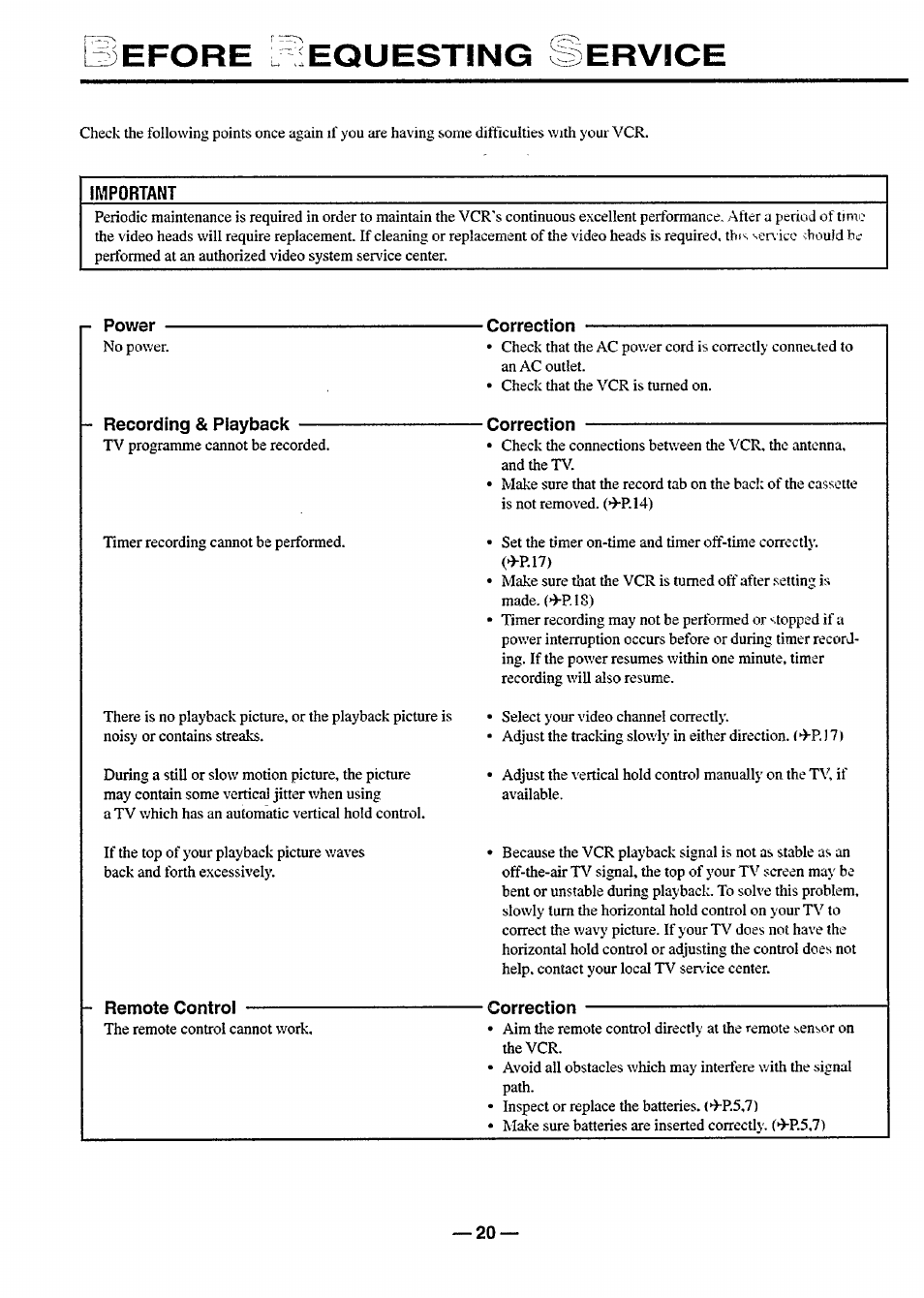 Before r equesting service, Efore, Equesting | Ervice | Philips VR 588 User Manual | Page 20 / 22