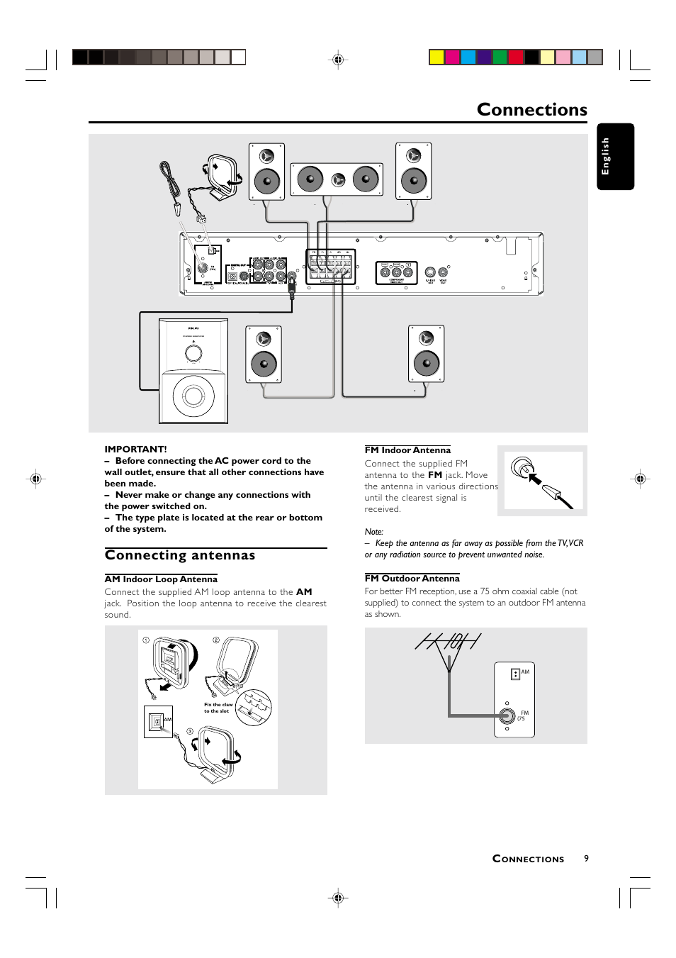 Connections, Connecting antennas | Philips MX-3700D User Manual | Page 11 / 27