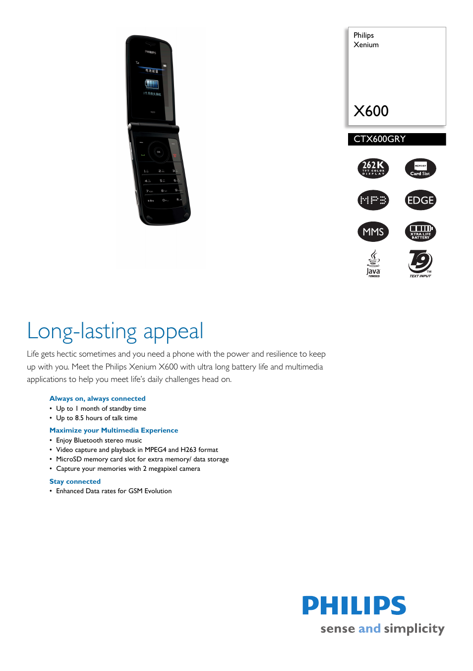 Philips Xenium CTX600GRY User Manual | 3 pages