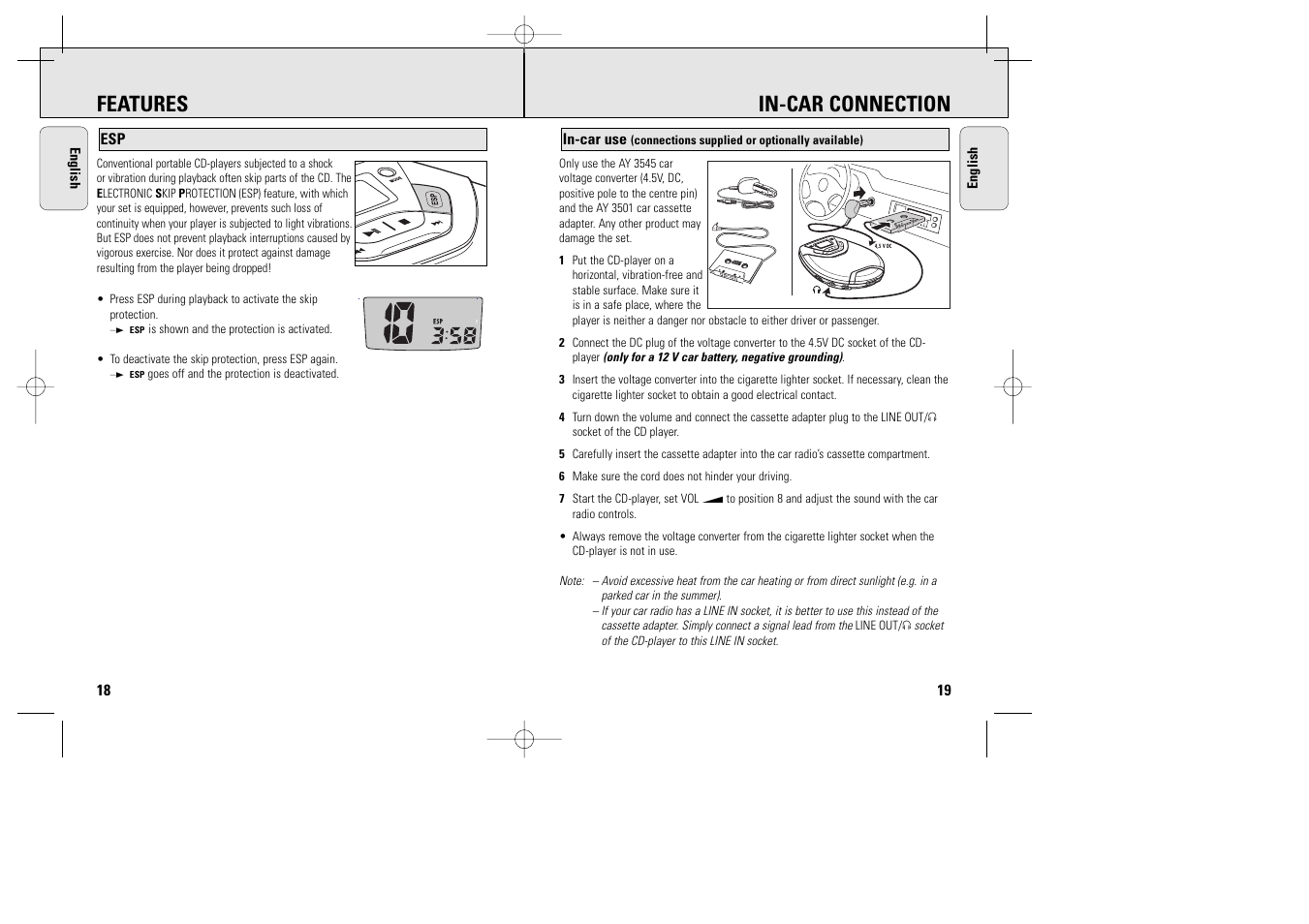 In-car connection, Features | Philips AX2011 User Manual | Page 11 / 17