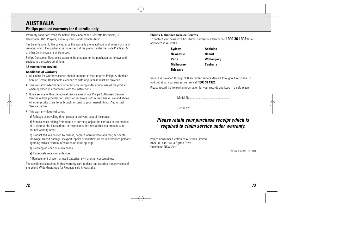 Australia | Philips AX2011 User Manual | Page 14 / 17