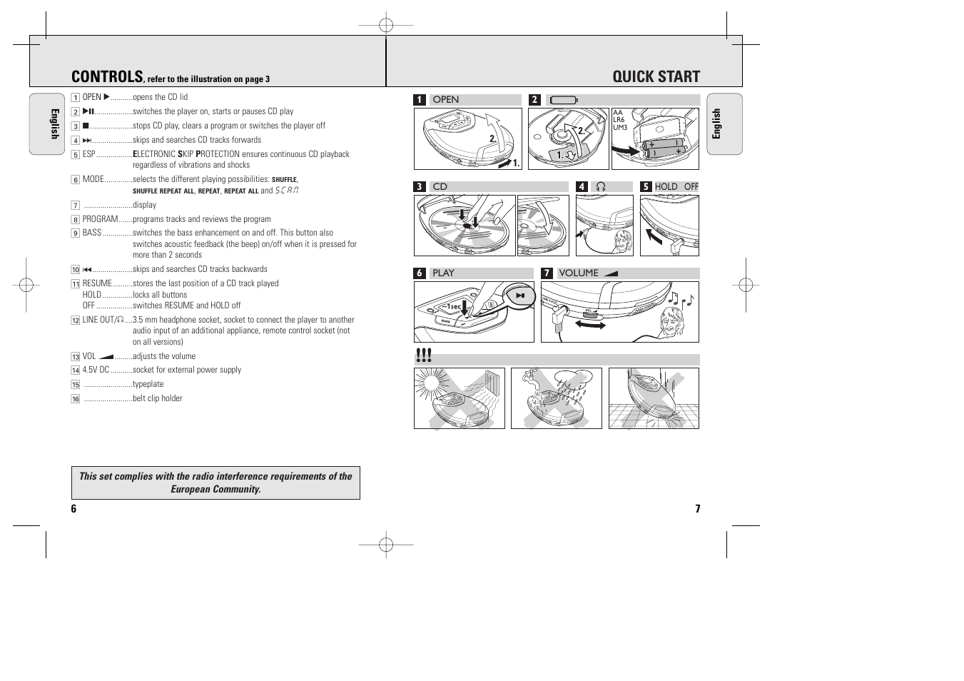 Controls, Quick start | Philips AX2011 User Manual | Page 5 / 17