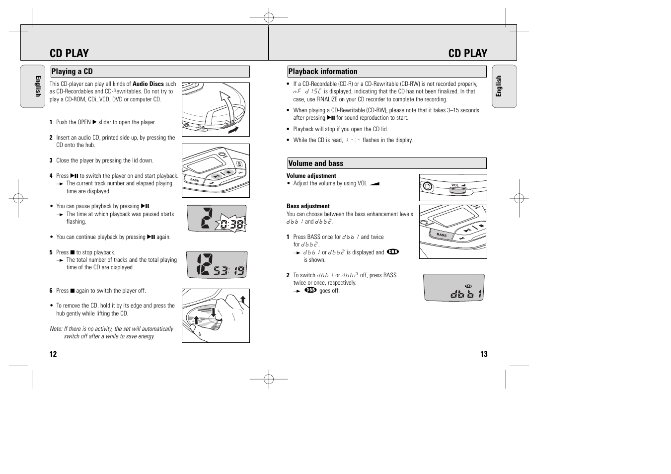 Cd play | Philips AX2011 User Manual | Page 8 / 17