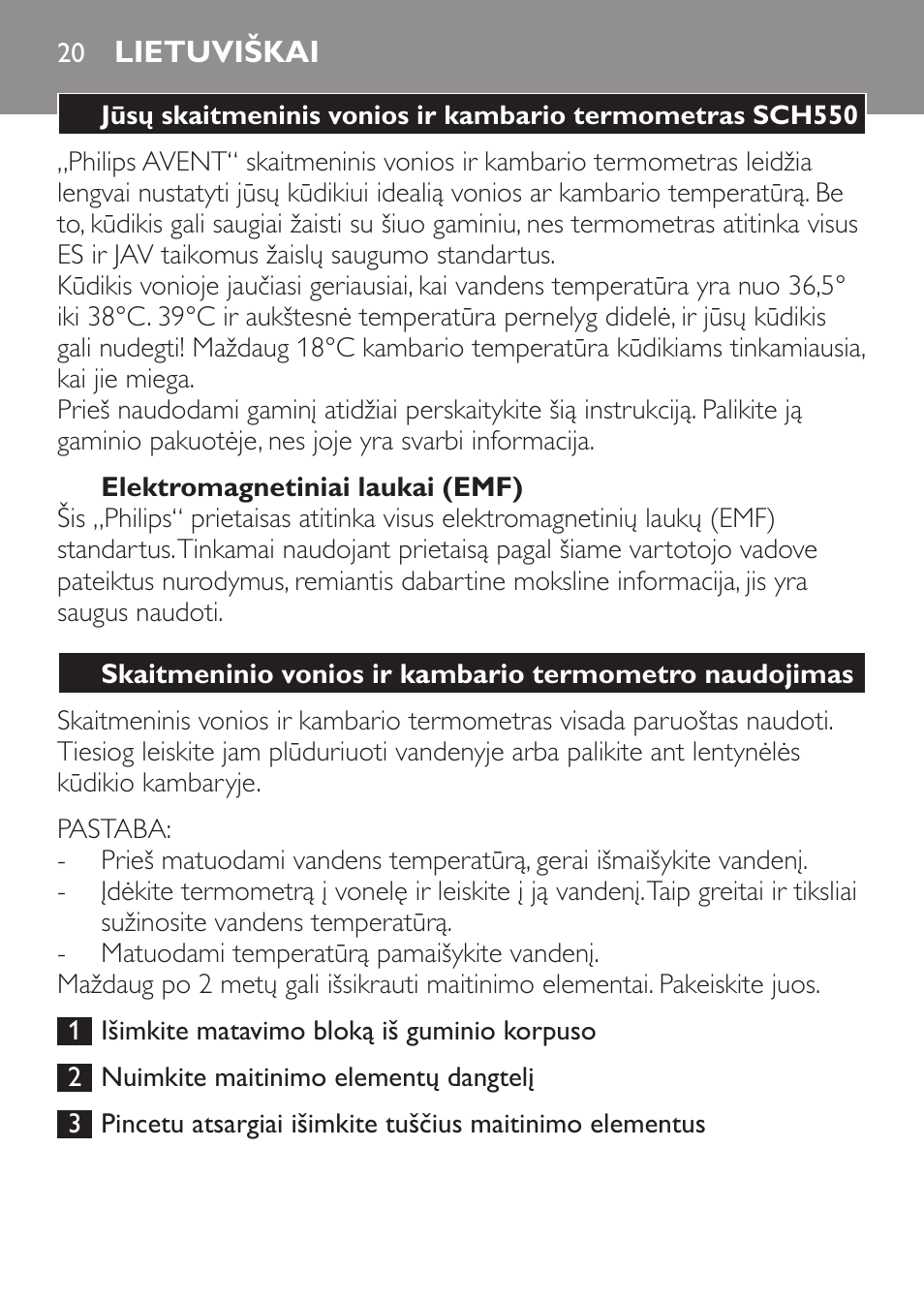 Lietuviškai, Elektromagnetiniai laukai (emf) | Philips SCH550 User Manual | Page 20 / 40