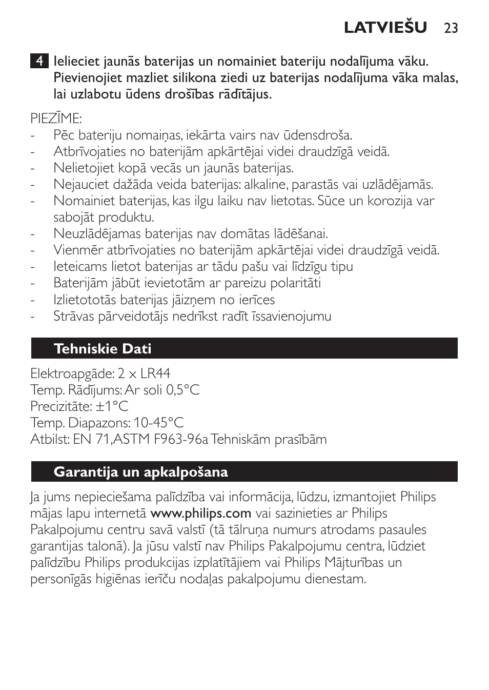 Tehniskie dati, Garantija un apkalpošana | Philips SCH550 User Manual | Page 23 / 40