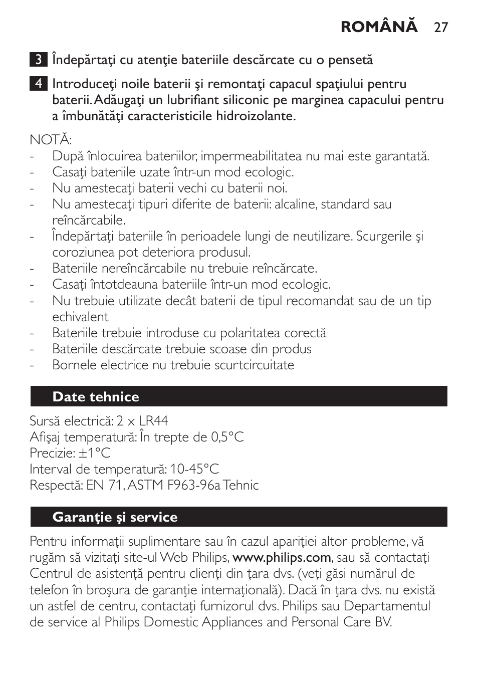 Date tehnice, Garanţie şi service | Philips SCH550 User Manual | Page 27 / 40